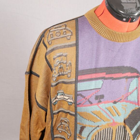 Vintage Vittorio Rocchetti 90s Sweater L Men's Brown Graphic 100% Cotton - Picture 2 of 16